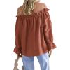 imageImily Bela Womens Off The Shoulder Tops Puff Long Sleeve Tie Front Loose Fit Ruffle Shirts BlousesBrick Red