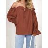 imageImily Bela Womens Off The Shoulder Tops Puff Long Sleeve Tie Front Loose Fit Ruffle Shirts BlousesBrick Red