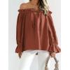 imageImily Bela Womens Off The Shoulder Tops Puff Long Sleeve Tie Front Loose Fit Ruffle Shirts BlousesBrick Red