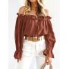 imageImily Bela Womens Off The Shoulder Tops Puff Long Sleeve Tie Front Loose Fit Ruffle Shirts BlousesBrick Red