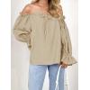 imageImily Bela Womens Off The Shoulder Tops Puff Long Sleeve Tie Front Loose Fit Ruffle Shirts BlousesKhaki