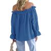 imageImily Bela Womens Off The Shoulder Tops Puff Long Sleeve Tie Front Loose Fit Ruffle Shirts BlousesNavy