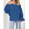 imageImily Bela Womens Off The Shoulder Tops Puff Long Sleeve Tie Front Loose Fit Ruffle Shirts BlousesNavy