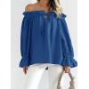 imageImily Bela Womens Off The Shoulder Tops Puff Long Sleeve Tie Front Loose Fit Ruffle Shirts BlousesNavy