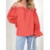 imageImily Bela Womens Off The Shoulder Tops Puff Long Sleeve Tie Front Loose Fit Ruffle Shirts BlousesOrange