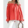 imageImily Bela Womens Off The Shoulder Tops Puff Long Sleeve Tie Front Loose Fit Ruffle Shirts BlousesOrange