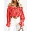imageImily Bela Womens Off The Shoulder Tops Puff Long Sleeve Tie Front Loose Fit Ruffle Shirts BlousesOrange