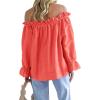 imageImily Bela Womens Off The Shoulder Tops Puff Long Sleeve Tie Front Loose Fit Ruffle Shirts BlousesOrange