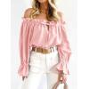 imageImily Bela Womens Off The Shoulder Tops Puff Long Sleeve Tie Front Loose Fit Ruffle Shirts BlousesPink