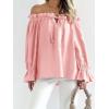imageImily Bela Womens Off The Shoulder Tops Puff Long Sleeve Tie Front Loose Fit Ruffle Shirts BlousesPink