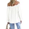 imageImily Bela Womens Off The Shoulder Tops Puff Long Sleeve Tie Front Loose Fit Ruffle Shirts BlousesWhite