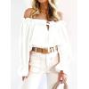 imageImily Bela Womens Off The Shoulder Tops Puff Long Sleeve Tie Front Loose Fit Ruffle Shirts BlousesWhite