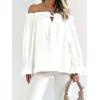 imageImily Bela Womens Off The Shoulder Tops Puff Long Sleeve Tie Front Loose Fit Ruffle Shirts BlousesWhite