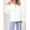imageImily Bela Womens Off The Shoulder Tops Puff Long Sleeve Tie Front Loose Fit Ruffle Shirts BlousesWhite