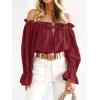 imageImily Bela Womens Off The Shoulder Tops Puff Long Sleeve Tie Front Loose Fit Ruffle Shirts BlousesWine Red
