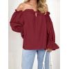 imageImily Bela Womens Off The Shoulder Tops Puff Long Sleeve Tie Front Loose Fit Ruffle Shirts BlousesWine Red