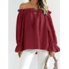 imageImily Bela Womens Off The Shoulder Tops Puff Long Sleeve Tie Front Loose Fit Ruffle Shirts BlousesWine Red