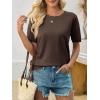 imageImily Bela Womens Summer Short Sleeve Sweater Dressy Casual Crew Neck Knit Tops Fashion Pullover ShirtsCoffee
