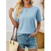imageImily Bela Womens Summer Short Sleeve Sweater Dressy Casual Crew Neck Knit Tops Fashion Pullover ShirtsLight Blue