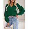 imageImily Bela Womens V Neck Blouses Dressy Work Casual Long Lantern Sleeve Chiffon Shirts Tops