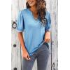 imageImily Bela Womens V Neck T Shirts Casual Puff Sleeve Loose Dressy Blouses Summer TopsBlue