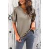imageImily Bela Womens V Neck T Shirts Casual Puff Sleeve Loose Dressy Blouses Summer TopsCamel