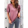 imageImily Bela Womens V Neck T Shirts Casual Puff Sleeve Loose Dressy Blouses Summer TopsCoral Pink