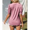 imageImily Bela Womens V Neck T Shirts Casual Puff Sleeve Loose Dressy Blouses Summer TopsCoral Pink