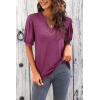 imageImily Bela Womens V Neck T Shirts Casual Puff Sleeve Loose Dressy Blouses Summer TopsFuchsia