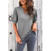 imageImily Bela Womens V Neck T Shirts Casual Puff Sleeve Loose Dressy Blouses Summer TopsLight Grey