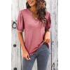 imageImily Bela Womens V Neck T Shirts Casual Puff Sleeve Loose Dressy Blouses Summer TopsRust Pink