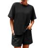 imageImily Bela Womens 2 Piece Outfits 2025 Oversized Summer Short Sets Casual Beach Ribbed Short Sleeve Matching SetBlack