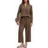 imageImily Bela Womens 2 Piece Outfits Sweatsuit Long Sleeve Lapel V Neck Shirt and Wide Leg Pants 2025 Fall Trendy TracksuitBrown