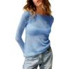 imageImily Bela Womens Boat Neck Shirts Long Sleeve Lightweight Knit Pullover Sweaters Casual Sheer Blouse TopsLight Blue