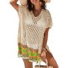 imageImily Bela Womens Crochet Swim Cover Up 2025 Swimsuits V Neck Swimwear Summer Bathing Suit Mesh Mini Dresses Beach ClothesBeige