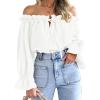 imageImily Bela Womens Off The Shoulder Tops Puff Long Sleeve Tie Front Loose Fit Ruffle Shirts BlousesWhite