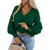 imageImily Bela Womens V Neck Blouses Dressy Work Casual Long Lantern Sleeve Chiffon Shirts Tops