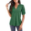imageImily Bela Womens V Neck T Shirts Casual Puff Sleeve Loose Dressy Blouses Summer TopsDark BlueKelly Green