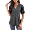 imageImily Bela Womens V Neck T Shirts Casual Puff Sleeve Loose Dressy Blouses Summer TopsDark Grey