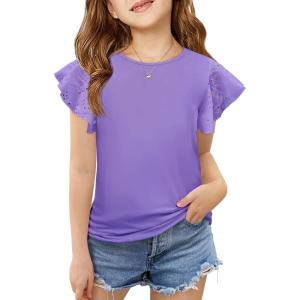 imageImily Bela Girls Ruffle Sleeve Shirts Summer Crewneck Eyelet Tee Tops Casual Cute Blouse 415 YearsDark Purple