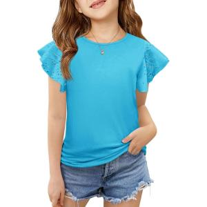 imageImily Bela Girls Ruffle Sleeve Shirts Summer Crewneck Eyelet Tee Tops Casual Cute Blouse 415 YearsLake Blue