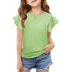 imageImily Bela Girls Ruffle Sleeve Shirts Summer Crewneck Eyelet Tee Tops Casual Cute Blouse 415 YearsLight Green