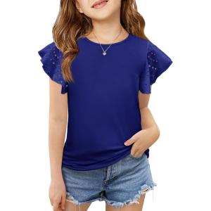 imageImily Bela Girls Ruffle Sleeve Shirts Summer Crewneck Eyelet Tee Tops Casual Cute Blouse 415 YearsNavy Blue