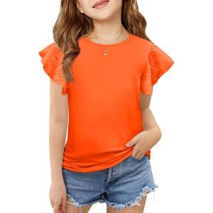 imageImily Bela Girls Ruffle Sleeve Shirts Summer Crewneck Eyelet Tee Tops Casual Cute Blouse 415 YearsOrange