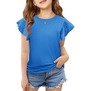 imageImily Bela Girls Ruffle Sleeve Shirts Summer Crewneck Eyelet Tee Tops Casual Cute Blouse 415 YearsRoyal Blue