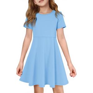 imageImily Bela Girls Summer Short Sleeve Dress A Line Swing Basic Skater Twirl Party Dresses 514 YearsBlue