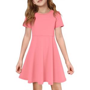 imageImily Bela Girls Summer Short Sleeve Dress A Line Swing Basic Skater Twirl Party Dresses 514 YearsCoral Powder