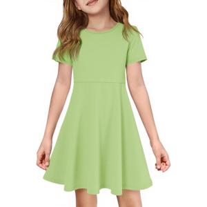 imageImily Bela Girls Summer Short Sleeve Dress A Line Swing Basic Skater Twirl Party Dresses 514 YearsLight Green