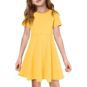 imageImily Bela Girls Summer Short Sleeve Dress A Line Swing Basic Skater Twirl Party Dresses 514 YearsYellow