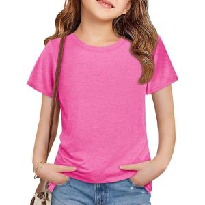imageImily Bela Girls Summer T Shirts Kids Casual Crewneck Short Sleeve Loose Basic Tee Tops 514 YearsBright Pink